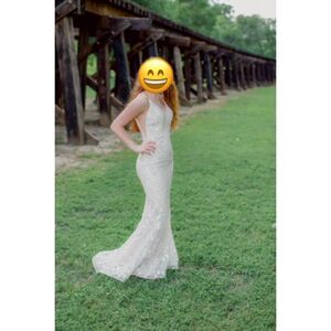 Cinderella Divine Iridescent Sequin Mermaid Formal Dress in Cream Woman's Sz 6